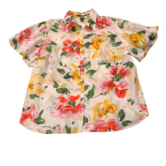 Lauren Ralph Lauren Floral Button Front Cotton Top, 1X - Picture 9 of 9